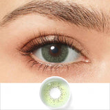 ocean green colored contacts wearing effect drawing and plan lens