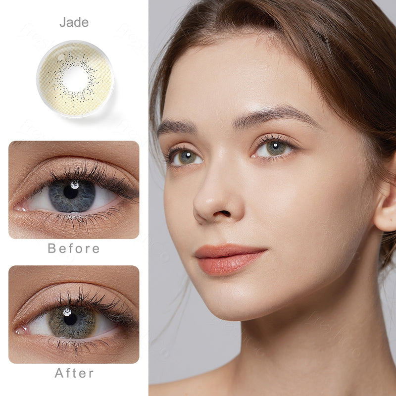 ocean jade green colored contacts wearing effect comparison of before and after