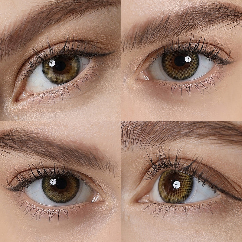pro khaki brown colored contacts wearing effect drawing from different angle