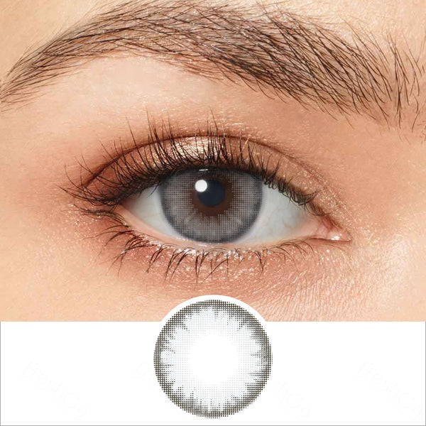 pro crystal gray colored contacts wearing effect drawing and plan lens