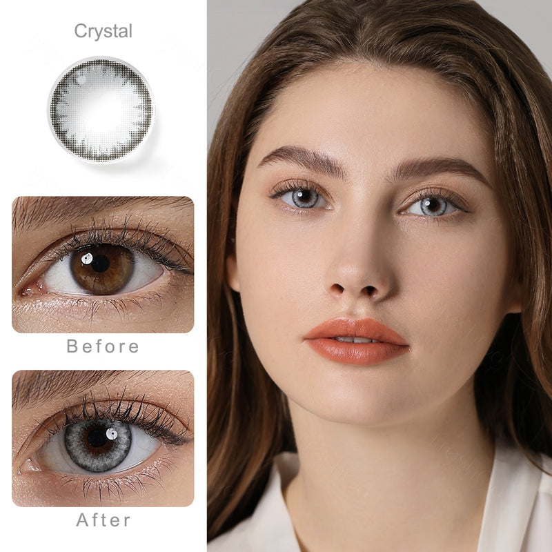 pro crystal gray colored contacts wearing effect comparison of before and after