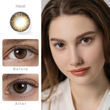 pro hazel colored contacts wearing effect comparison of before and after