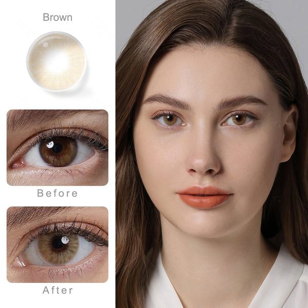 hidrocor ii honey brown colored contacts wearing effect comparison of before and after