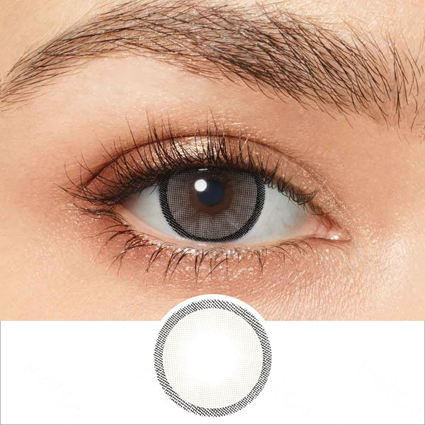 hidrocharme ice gray colored contacts wearing effect drawing and plan lens