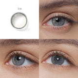 hidrocharme ice gray colored contacts wearing effect drawing from different angle