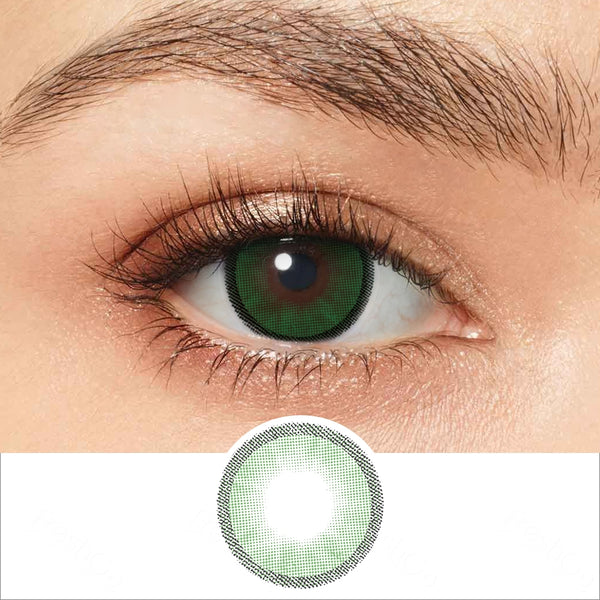 hidrocharme verde green colored contacts wearing effect drawing and plan lens