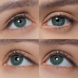 hidrocharme verde green colored contacts wearing effect drawing from different angle