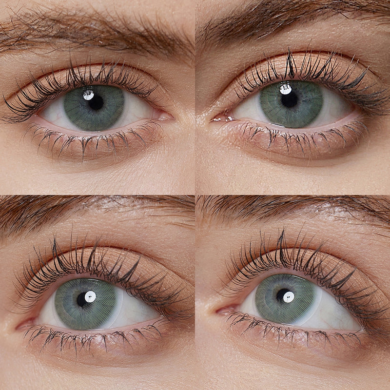 rio buzios green colored contacts wearing effect drawing from different angle