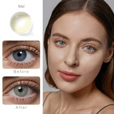 rio mel colored contacts wearing effect comparison of before and after
