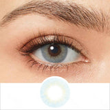 fancy aquamarine blue colored contacts wearing effect drawing and plan lens