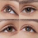 fancy hazelnut brown colored contacts wearing effect drawing from different angle