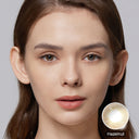 modelwearingfancy hazelnut brown colored contacts