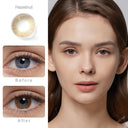 fancy hazelnut brown colored contacts wearing effect comparison of before and after