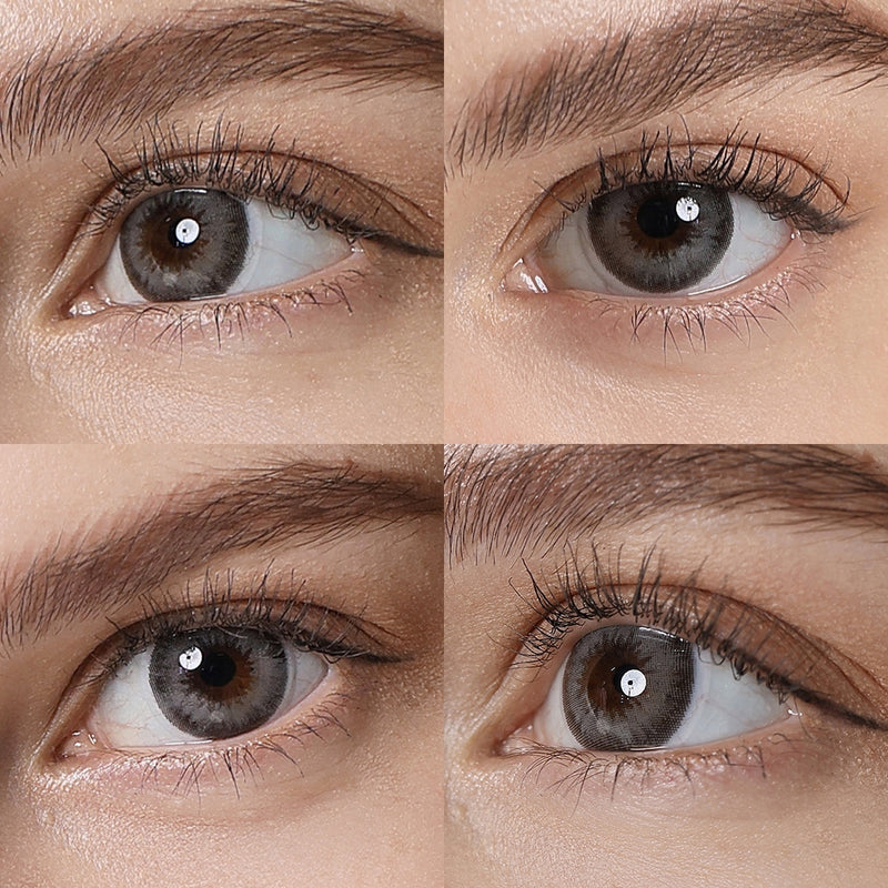 diamond glitter gray colored contacts wearing effect drawing from different angle