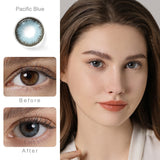 diamond pacific blue colored contacts wearing effect comparison of before and after