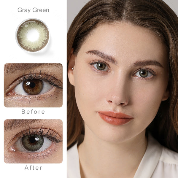 diamond gray green colored contacts wearing effect comparison of before and after