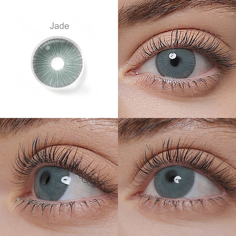 fiesta jade colored contacts wearing effect drawing from different angle