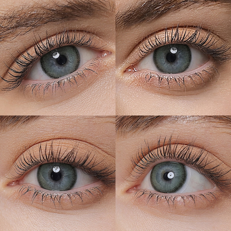 roze airy green colored contacts wearing effect drawing from different angle