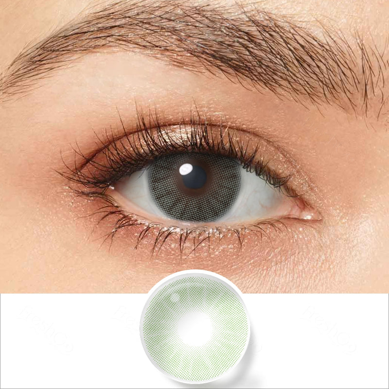 amazonia green colored contacts wearing effect drawing and plan lens
