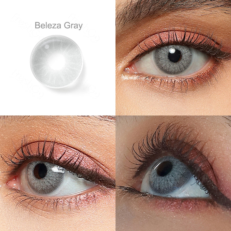 beleza gray colored contacts wearing effect drawing from different angle