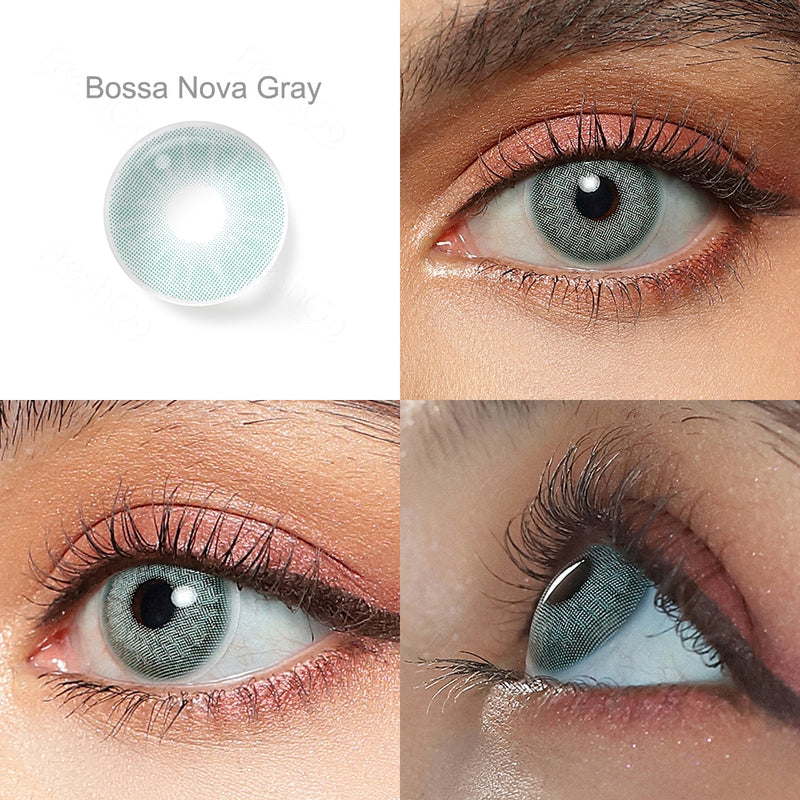 bossa nova gray colored contacts wearing effect drawing from different angle