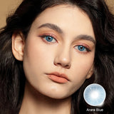 modelwearingarara blue colored contacts