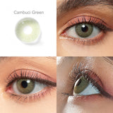 cambuci green colored contacts wearing effect drawing from different angle