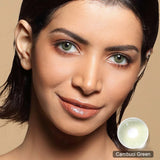 modelwearingcambuci green colored contacts