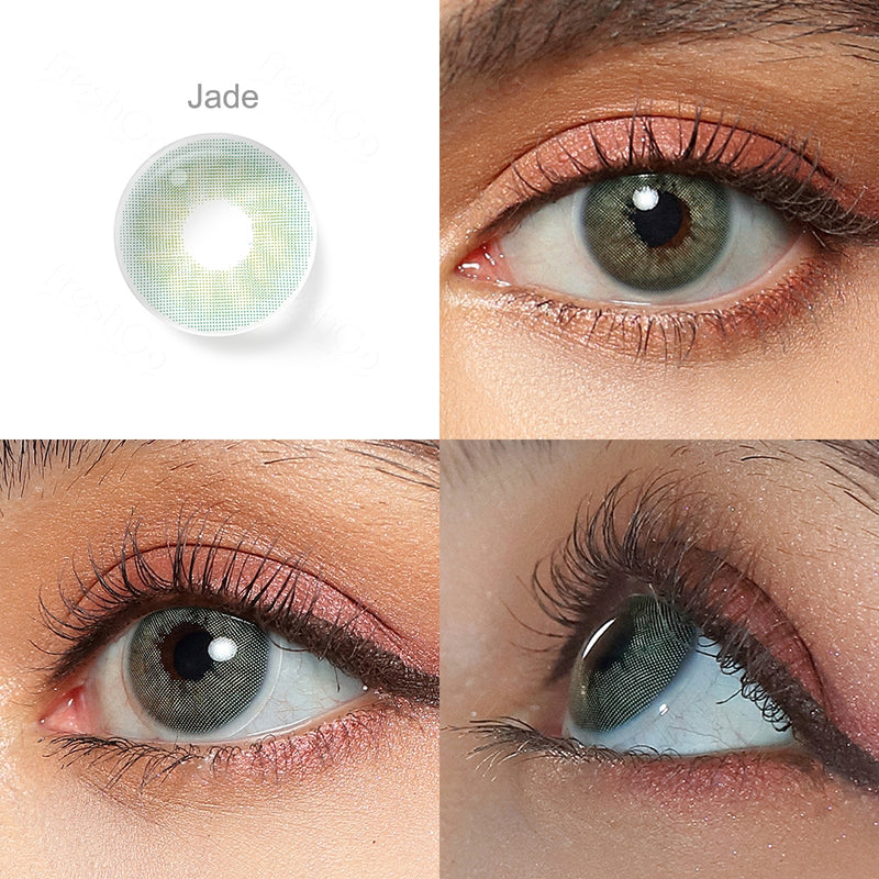 jade green colored contacts wearing effect drawing from different angle
