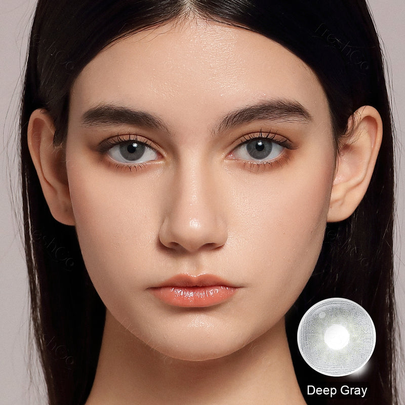 modelwearingcloud deep gray colored contacts