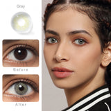 cloud gray colored contacts wearing effect comparison of before and after