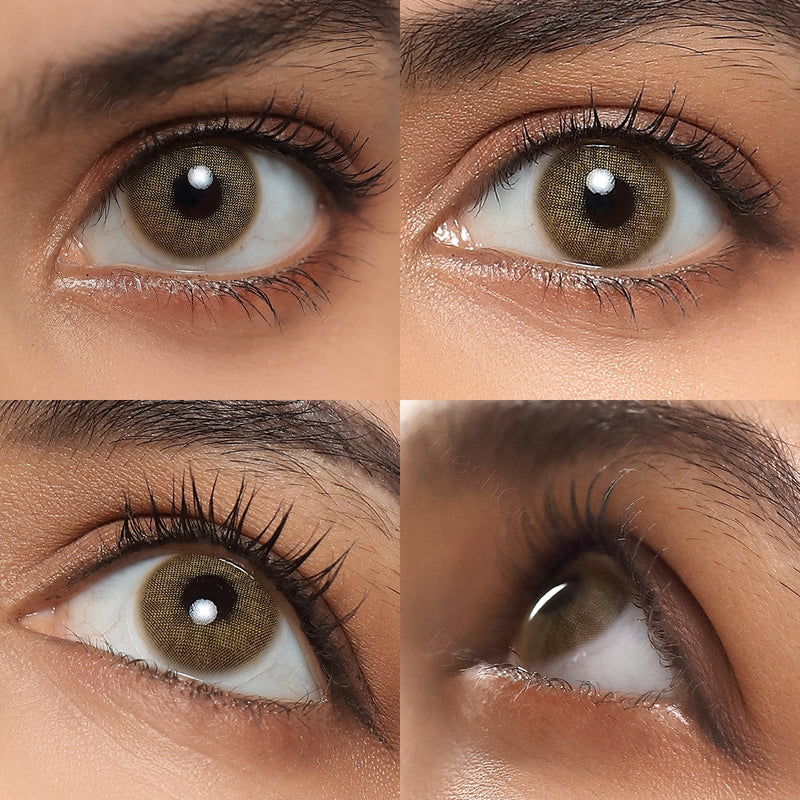 cloud brown colored contacts wearing effect drawing from different angle