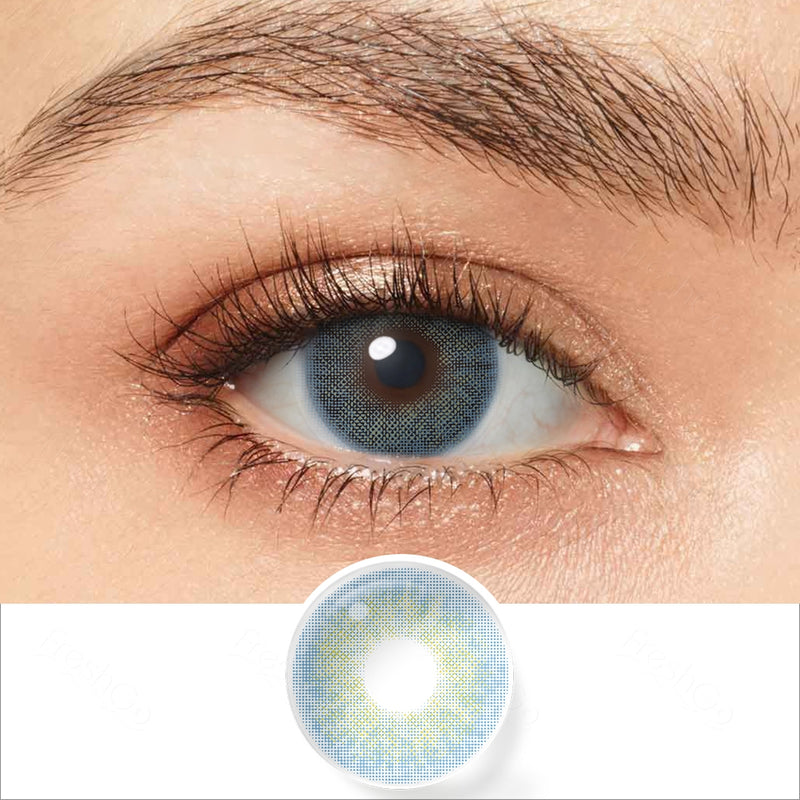 cloud blue colored contacts wearing effect drawing and plan lens