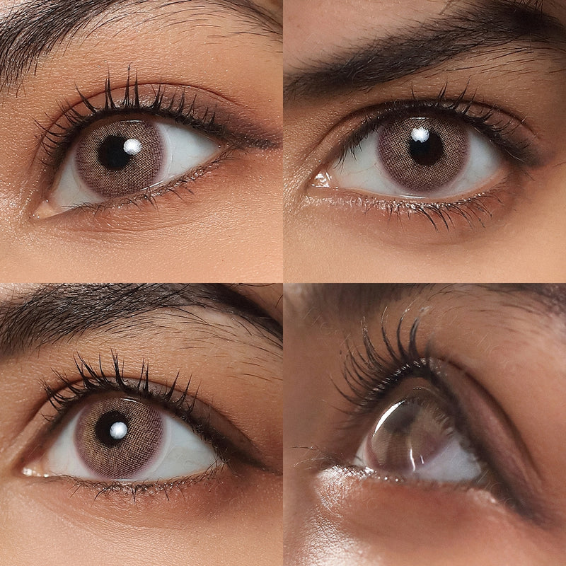 cloud pink colored contacts wearing effect drawing from different angle