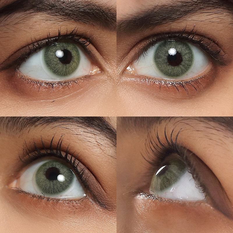 cloud green colored contacts wearing effect drawing from different angle