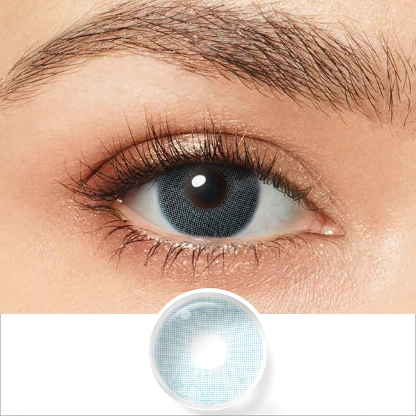 aqua blue colored contacts wearing effect drawing and plan lens