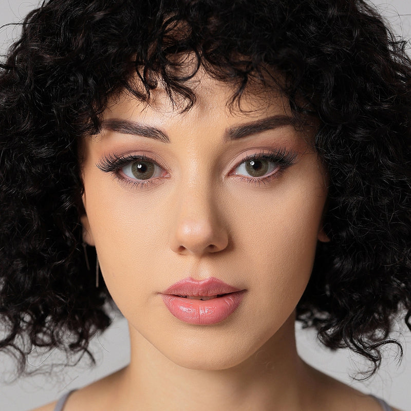 model wearing alaska brown colored contacts