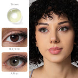 alaska brown colored contacts wearing effect comparison of before and after