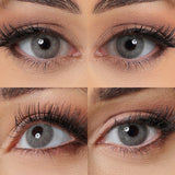 seal gray colored contacts wearing effect drawing from different angle