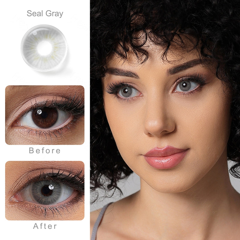 seal gray colored contacts wearing effect comparison of before and after