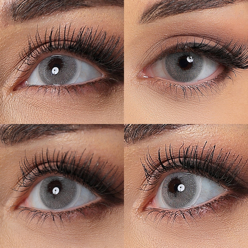 pearl gray colored contacts wearing effect drawing from different angle
