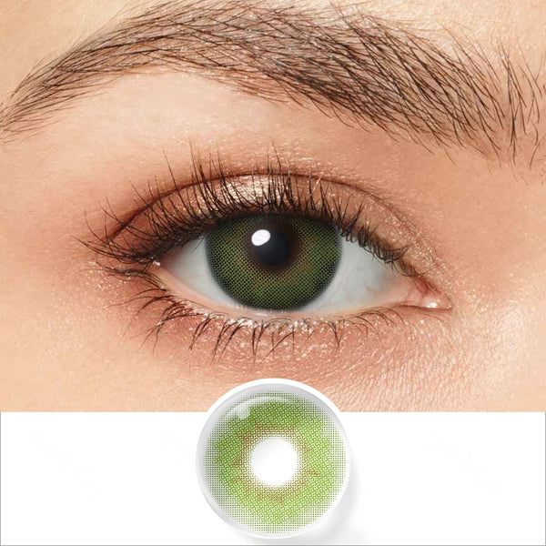 moss green colored contacts wearing effect drawing and plan lens
